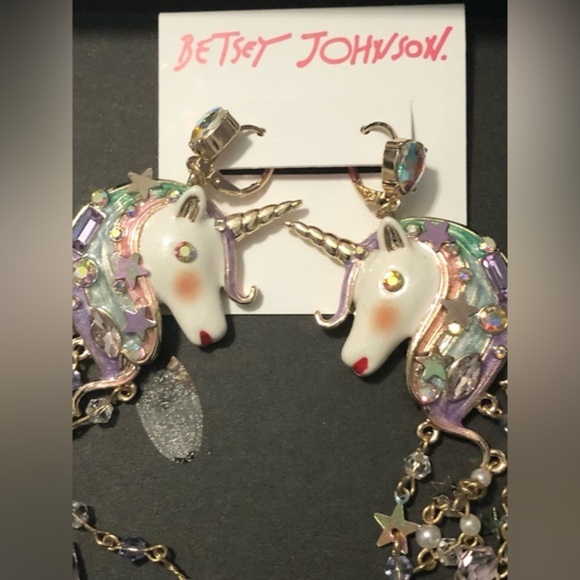 Betsey johnson unicorn tassel dangling gemstone chandelier earrings new‎ - Picture 11 of 15